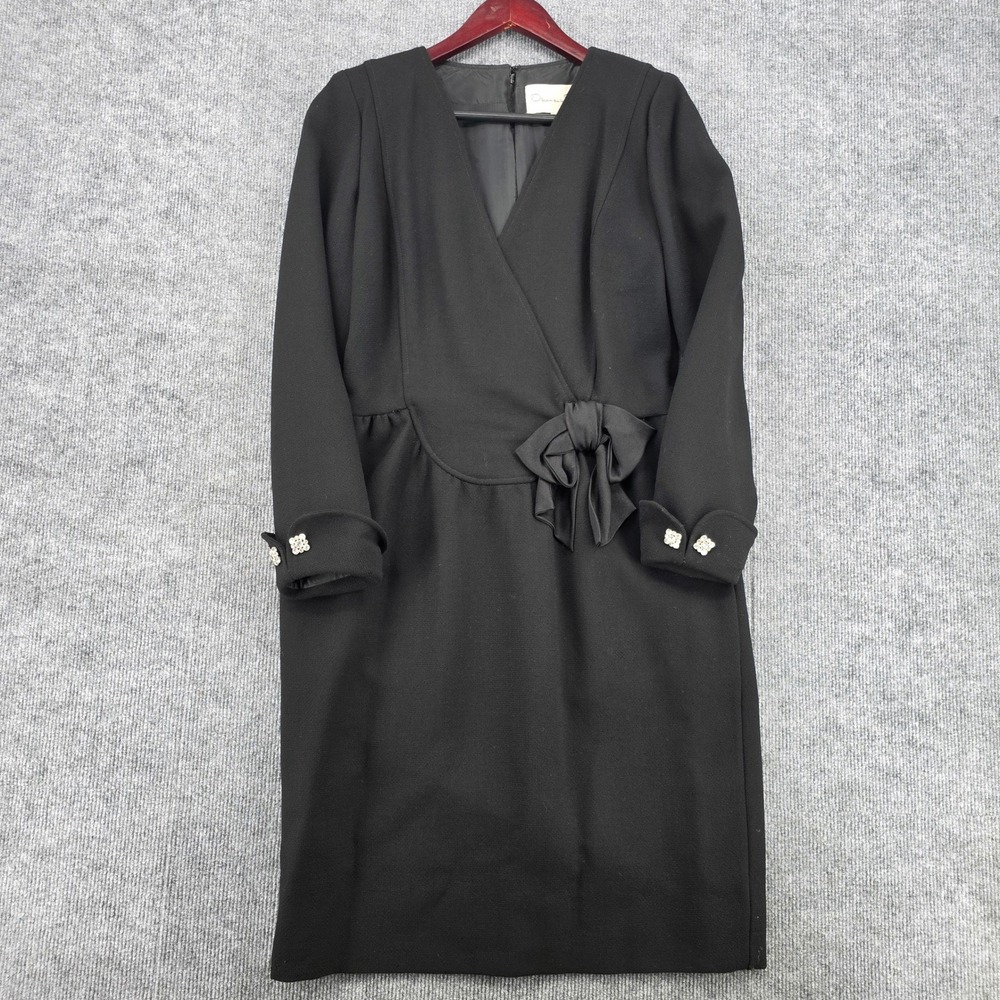 Oscar de la Renta Vintage Black Wrap Bow Dress Rhinestone Cuff ILGWU USA Size 8